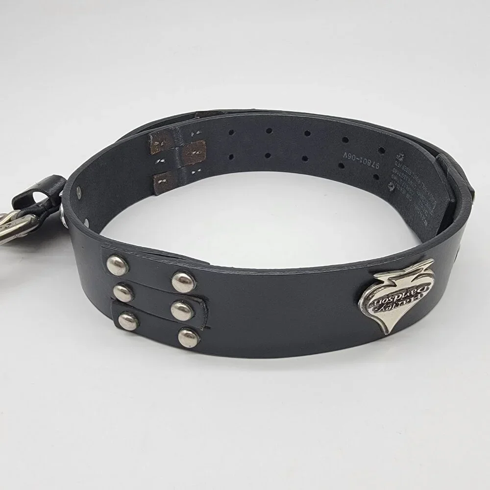 Vintage Harley Davidson Leather Belt W/ Buckle Sz 30 Studded Spades Logo‎ 2005